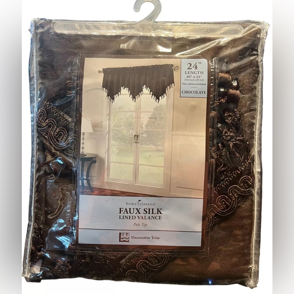 Home Classics Faux Silk Lined Valance - Chocolate”(40" x 24")  (New, Sealed)